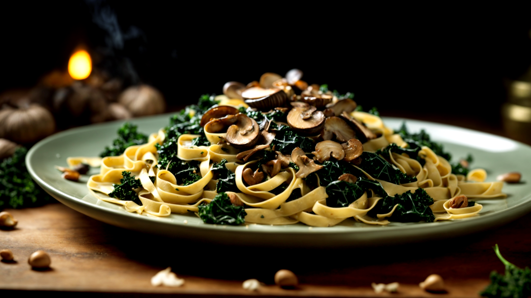 Tagliatelle funghi porcini castagne cavolo nero"